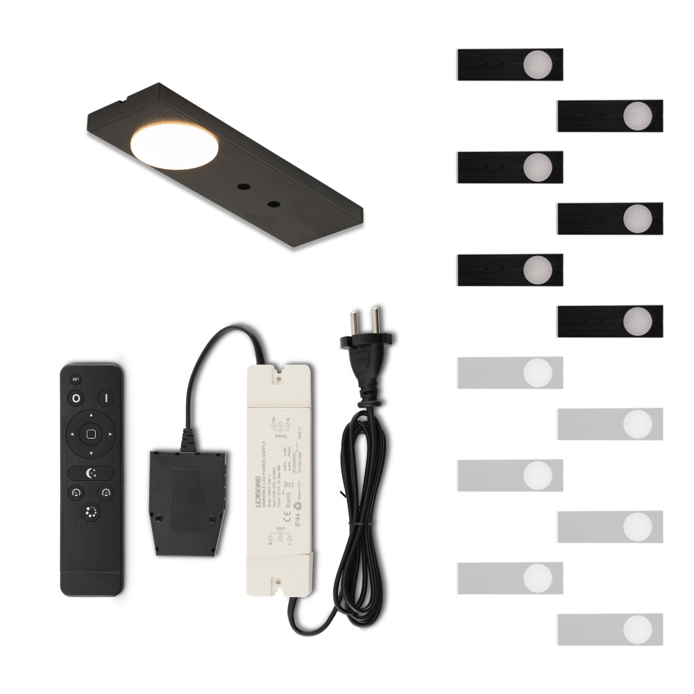 Set LED-opbouwspot met afstandsbediening Ludo zwart 3W 2700K 1-12 stuks