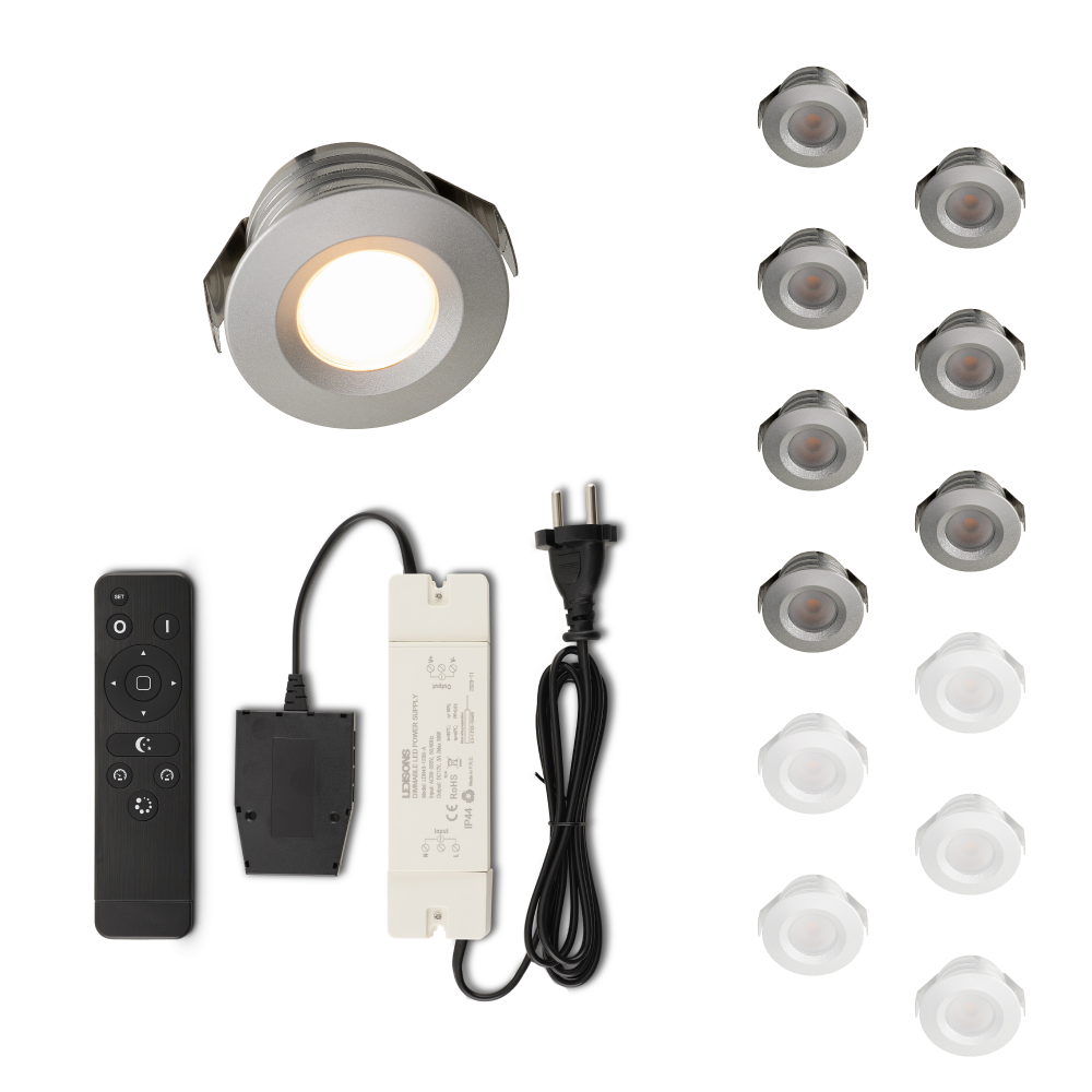 Set LED-inbouwspot met afstandsbediening Valdeno zilver 3W dimbaar 1-12 stuks