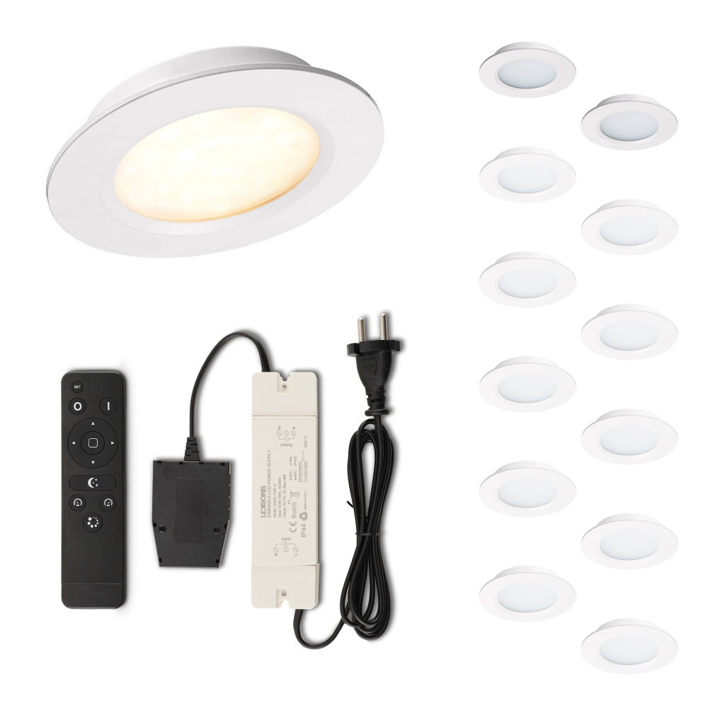 Set LED-inbouwspot met afstandsbediening Modena wit 3W dimbaar 1-12 stuks