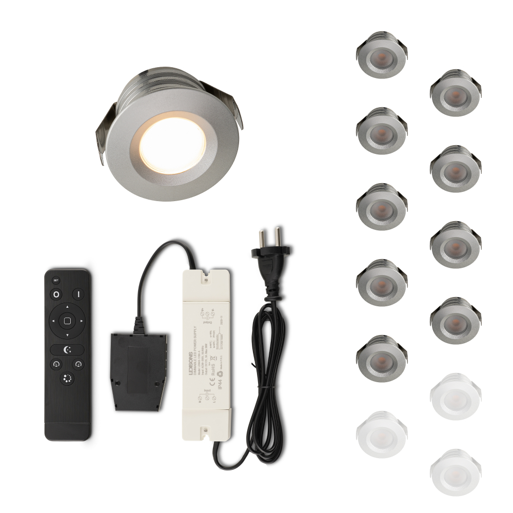 Set LED-inbouwspot met afstandsbediening Valdeno zilver 3W dimbaar 1-12 stuks