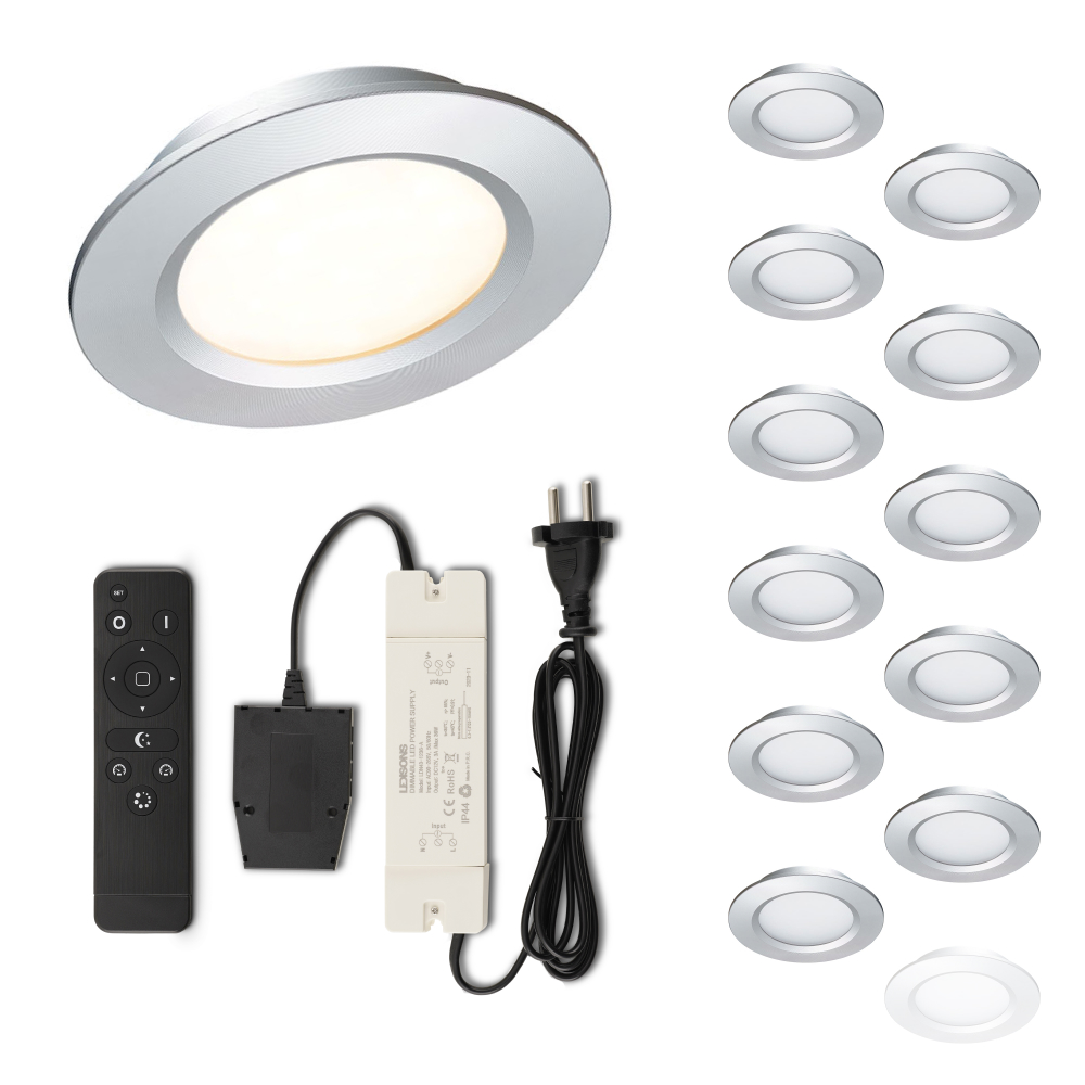 Set LED-inbouwspot met afstandsbediening Modena zilver 3W dimbaar 1-12 stuks
