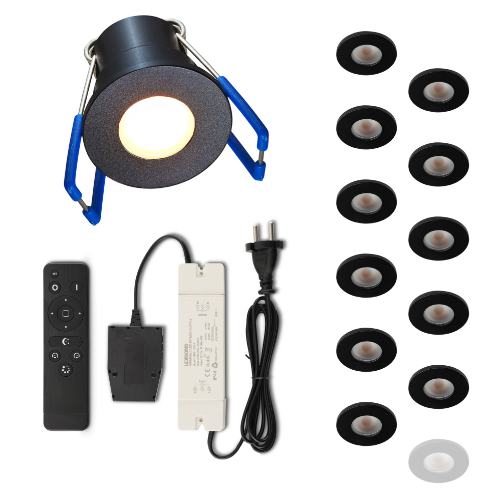 Set LED-inbouwspot met afstandsbediening Varese zwart 3W dimbaar IP54 1-12 stuks