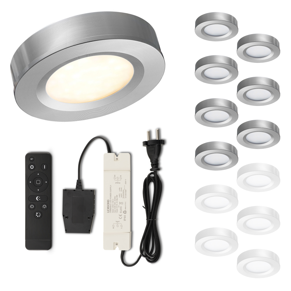 Set LED-opbouwspot met afstandsbediening Adria zilver 3W dimbaar 1-12 stuks