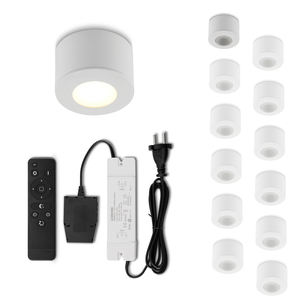 Set LED-opbouwspot met afstandsbediening Parma wit 3W dimbaar 1-12 stuks