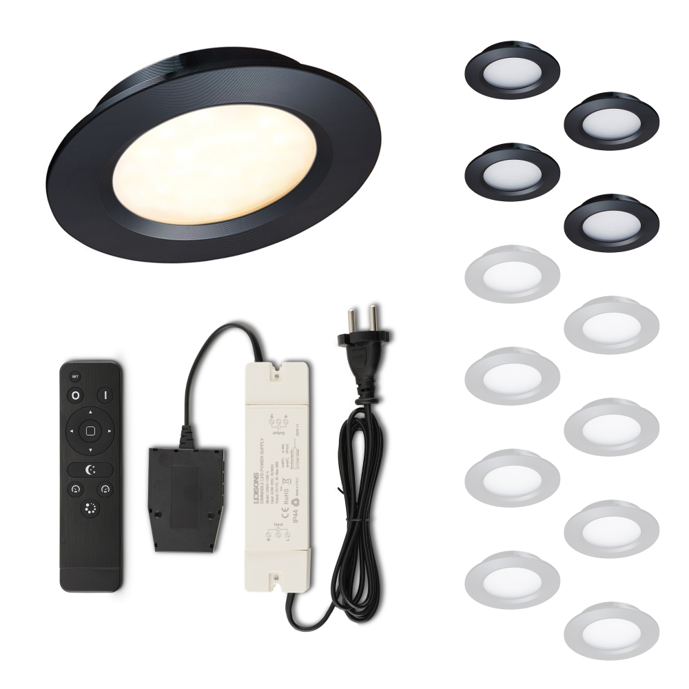 Set LED-inbouwspot met afstandsbediening Modena zwart 3W dimbaar 1-12 stuks