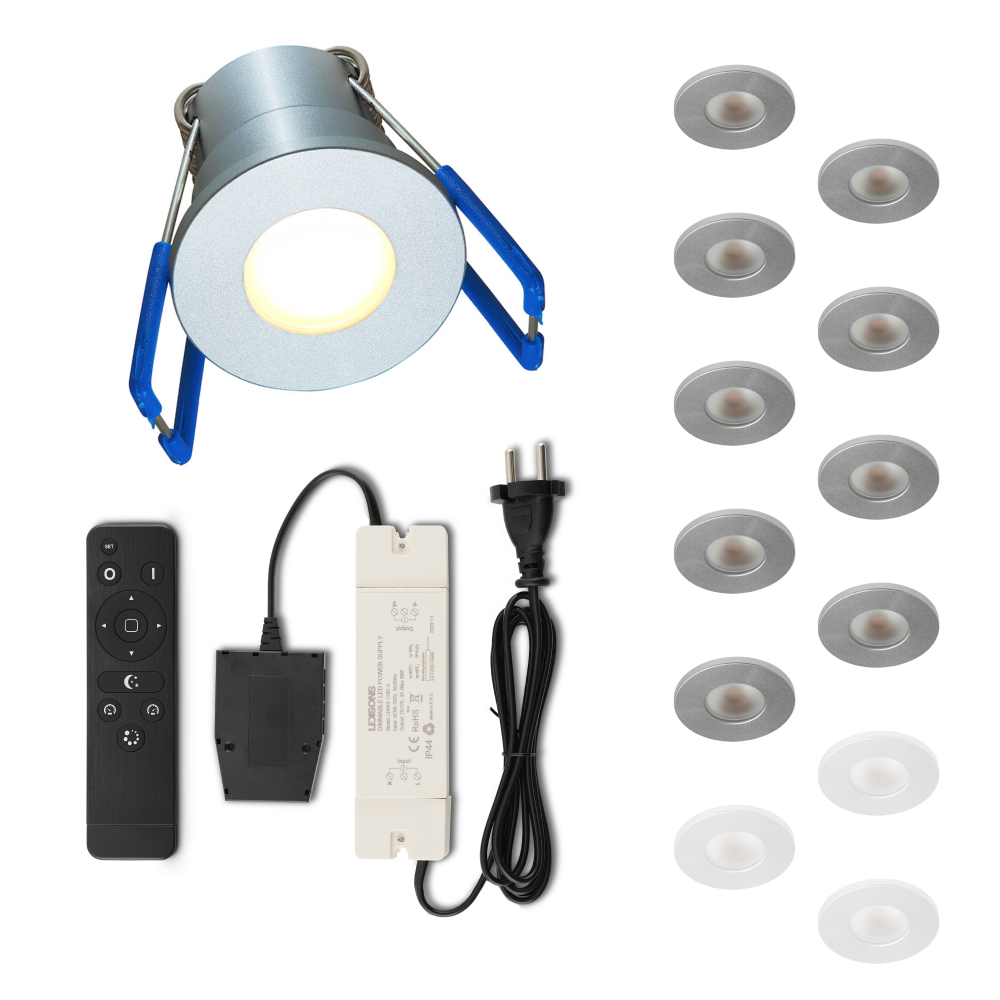Set LED-inbouwspot met afstandsbediening Varese zilver 3W dimbaar IP54 1-12 stuks