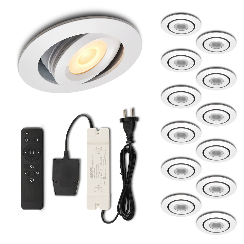Set LED-inbouwspot met afstandsbediening Piccolo wit 3W dimbaar IP44 1-12 stuks