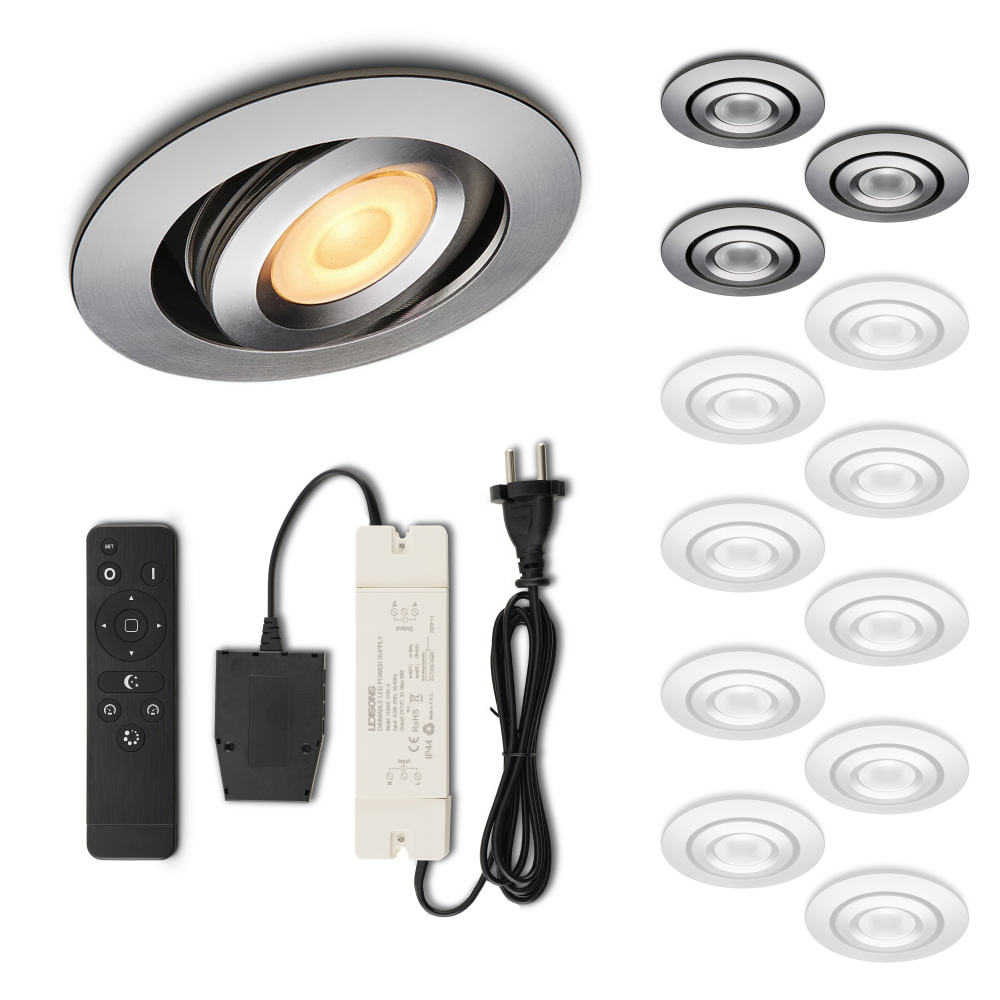 Set LED-inbouwspot met afstandsbediening Piccolo zilver 3W dimbaar IP44 1-12 stuks