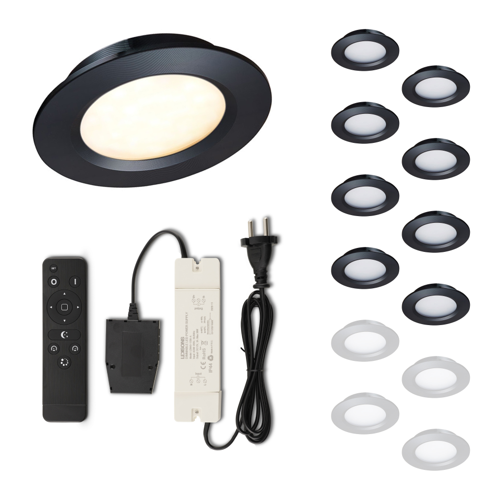 Set LED-inbouwspot met afstandsbediening Modena zwart 3W dimbaar 1-12 stuks