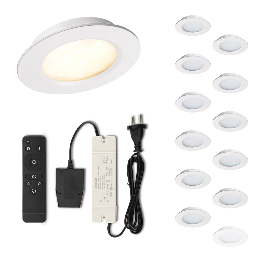 Set LED-inbouwspot met afstandsbediening Modena wit 3W dimbaar 1-12 stuks
