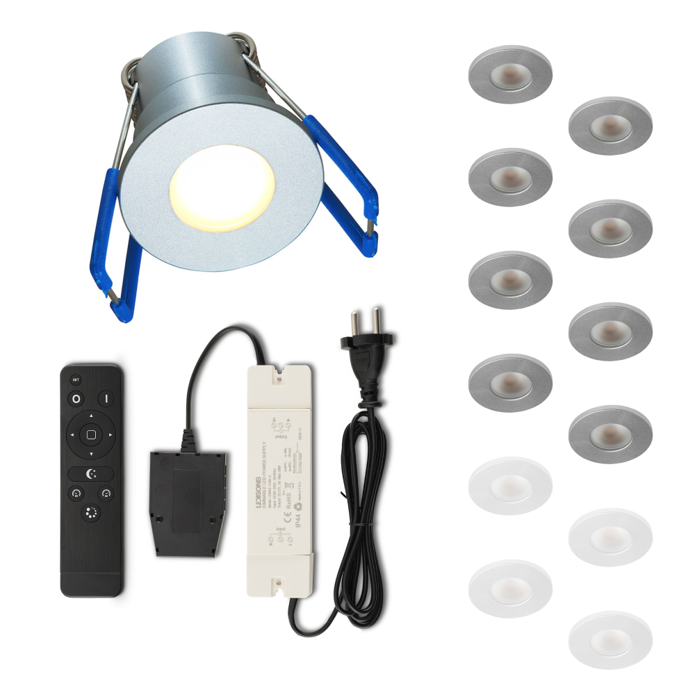 Set LED-inbouwspot met afstandsbediening Varese zilver 3W dimbaar IP54 1-12 stuks