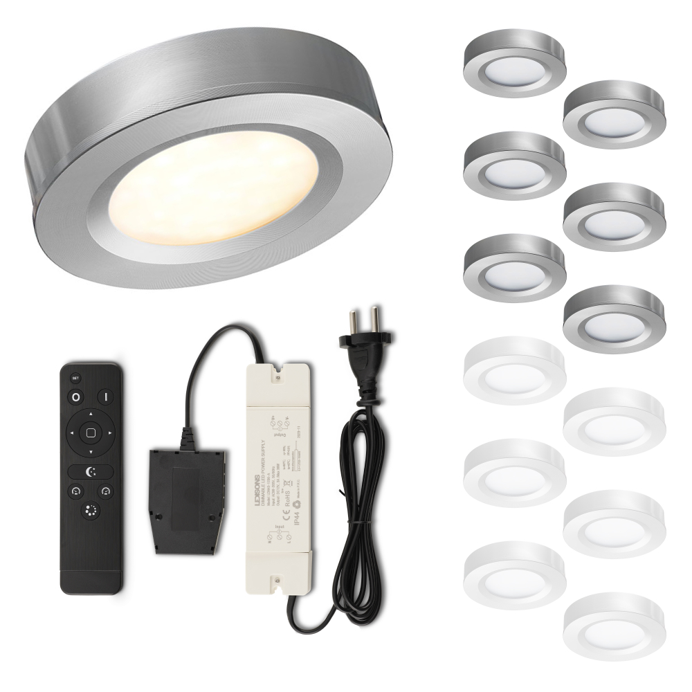 Set LED-opbouwspot met afstandsbediening Adria zilver 3W dimbaar IP44 1-12 stuks