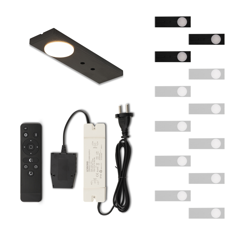Set LED-opbouwspot met afstandsbediening Ludo zwart 3W 2700K 1-12 stuks