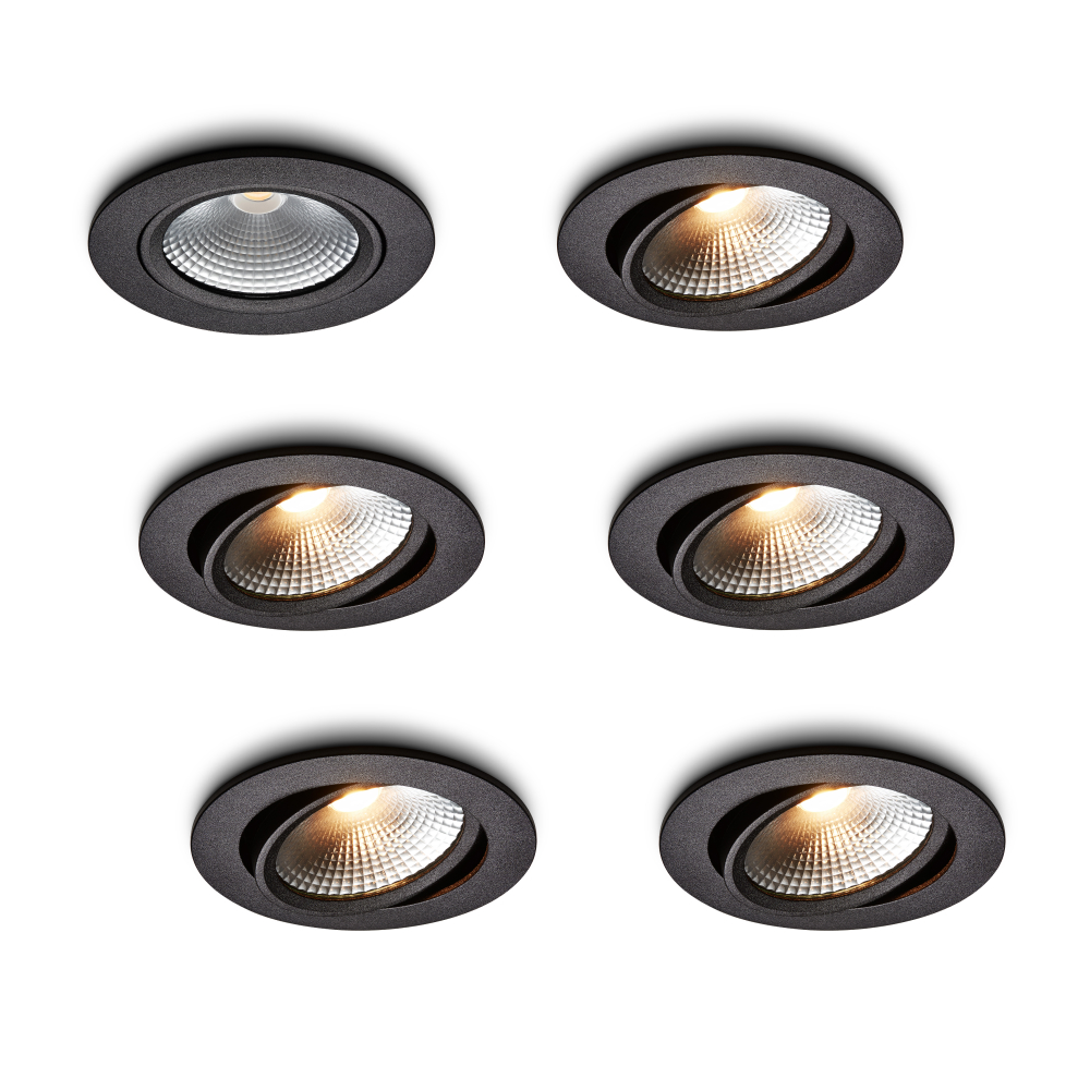 LED-inbouwspot set 6 stuks Cormo zwart 5W dimbaar IP54