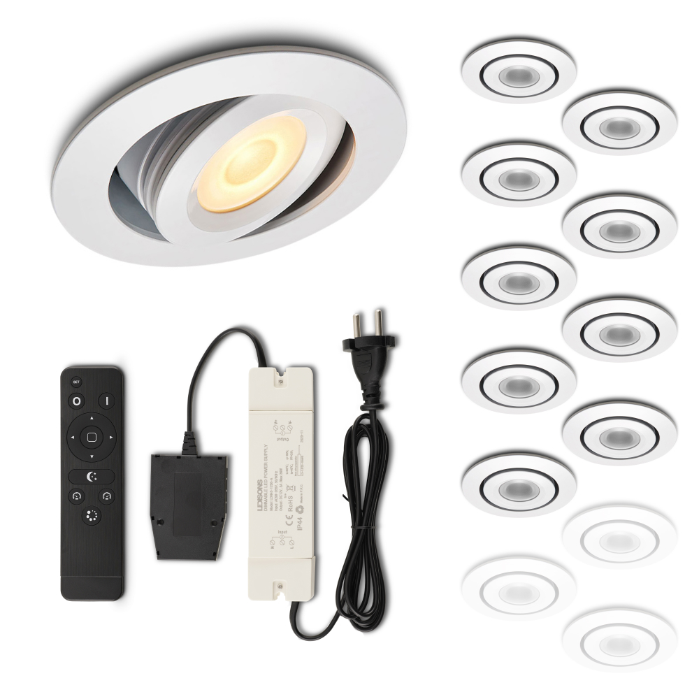 Set LED-inbouwspot met afstandsbediening Piccolo wit 3W dimbaar IP44 1-12 stuks