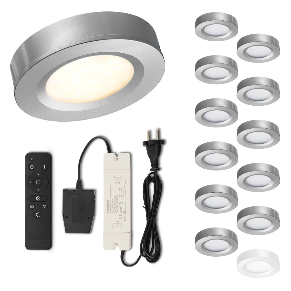 Set LED-opbouwspot met afstandsbediening Adria zilver 3W dimbaar IP44 1-12 stuks