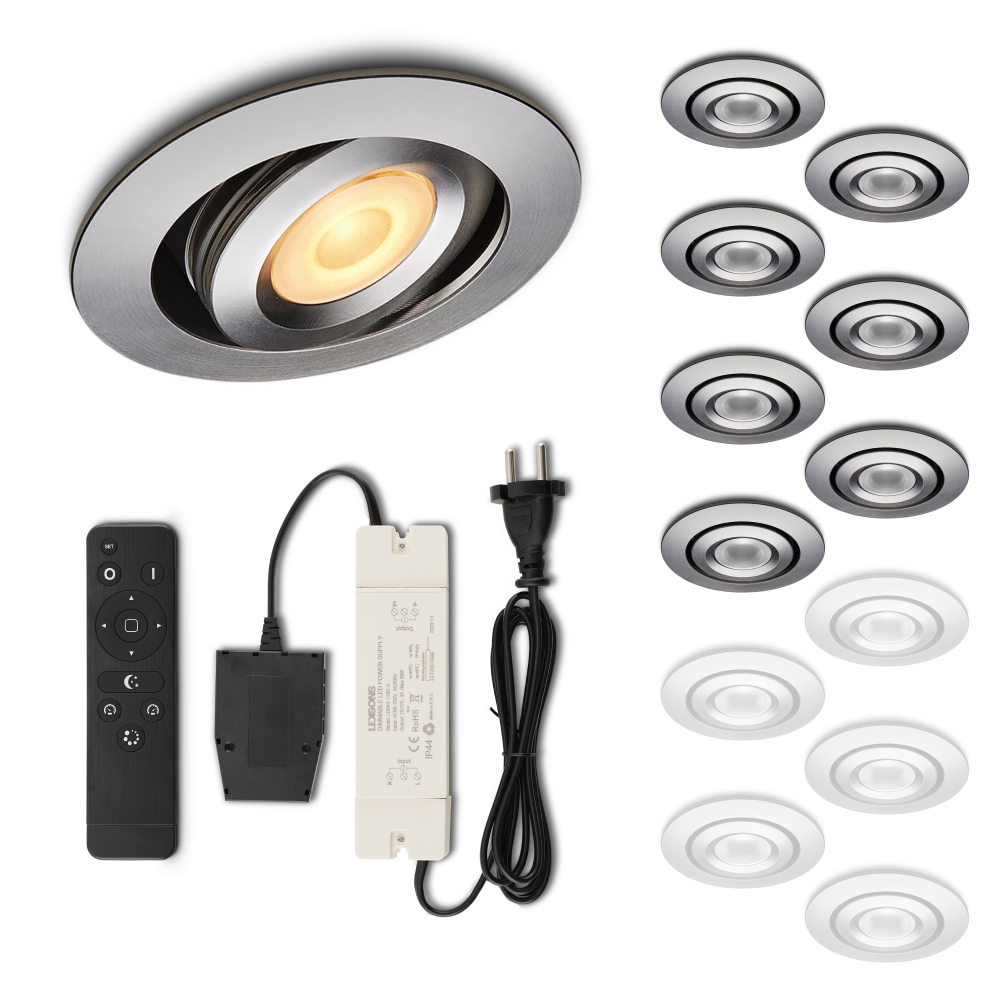 Set LED-inbouwspot met afstandsbediening Piccolo zilver 3W dimbaar IP44 1-12 stuks