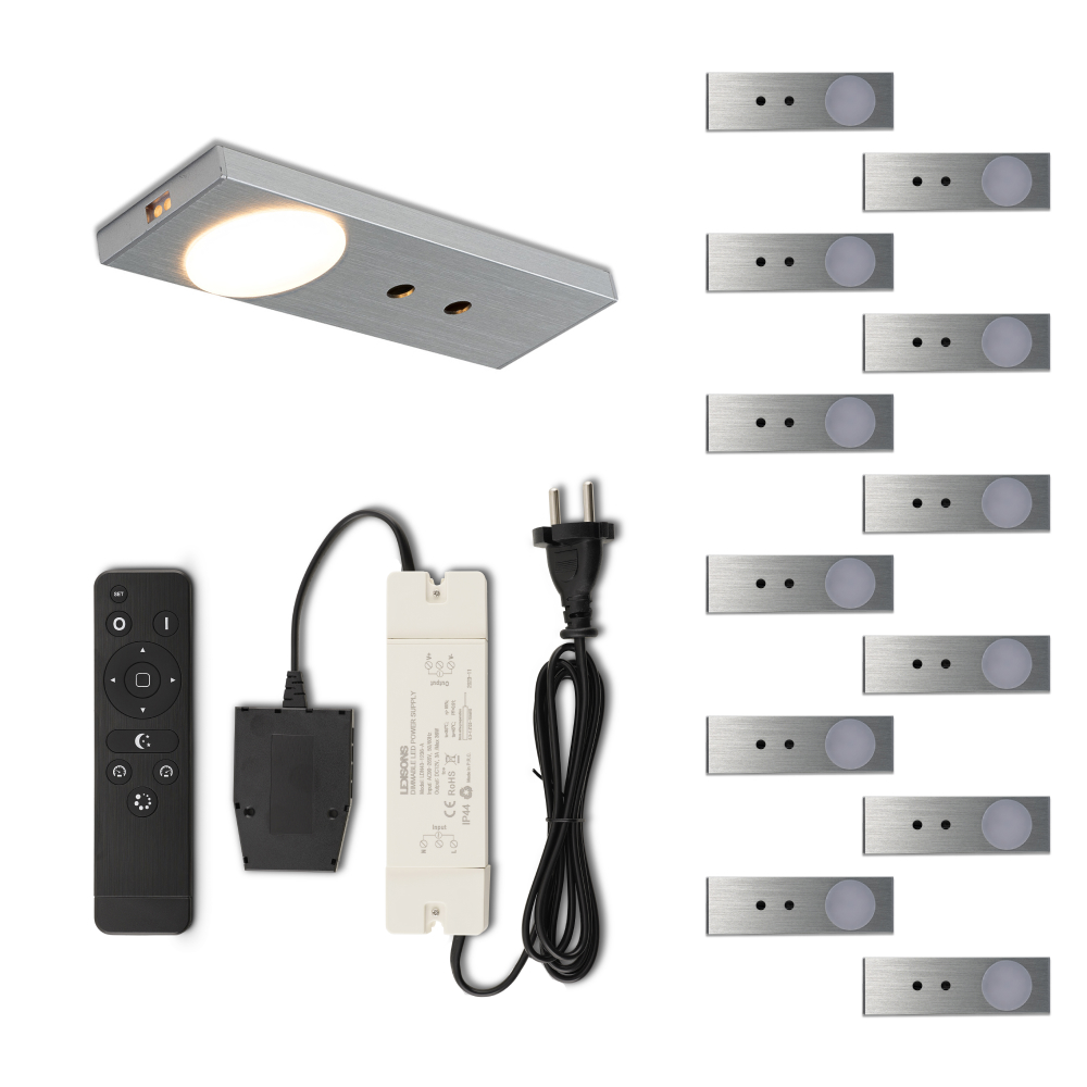 Set LED-opbouwspot met afstandsbediening Ludo zilver 3W dimbaar IP44 1-12 stuks