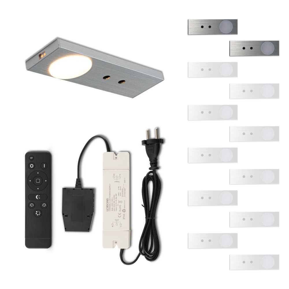 Set LED-opbouwspot met afstandsbediening Ludo zilver 3W dimbaar IP44 1-12 stuks