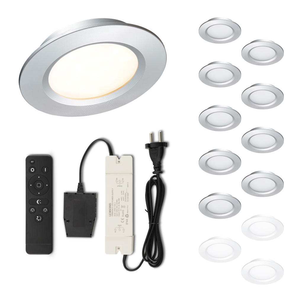 Set LED-inbouwspot met afstandsbediening Modena zilver 3W dimbaar 1-12 stuks