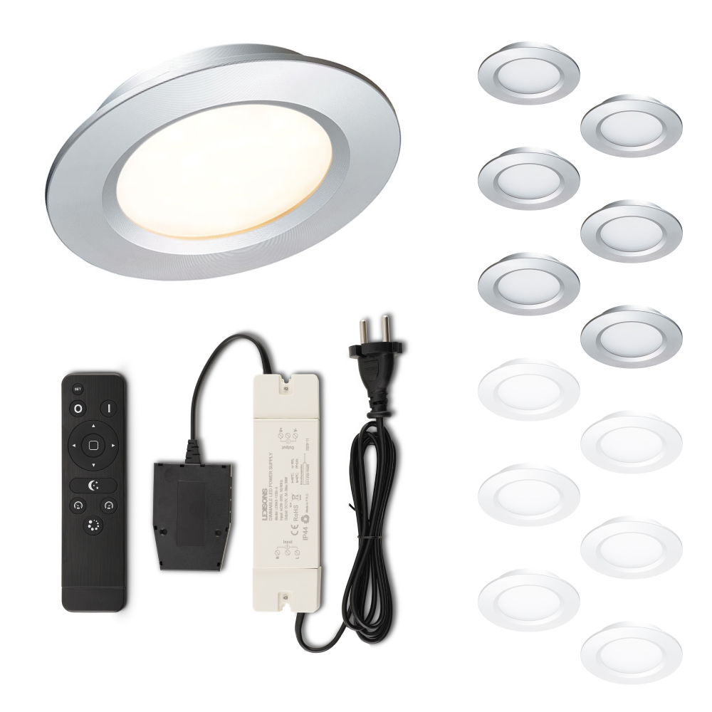 Set LED-inbouwspot met afstandsbediening Modena zilver 3W dimbaar 1-12 stuks