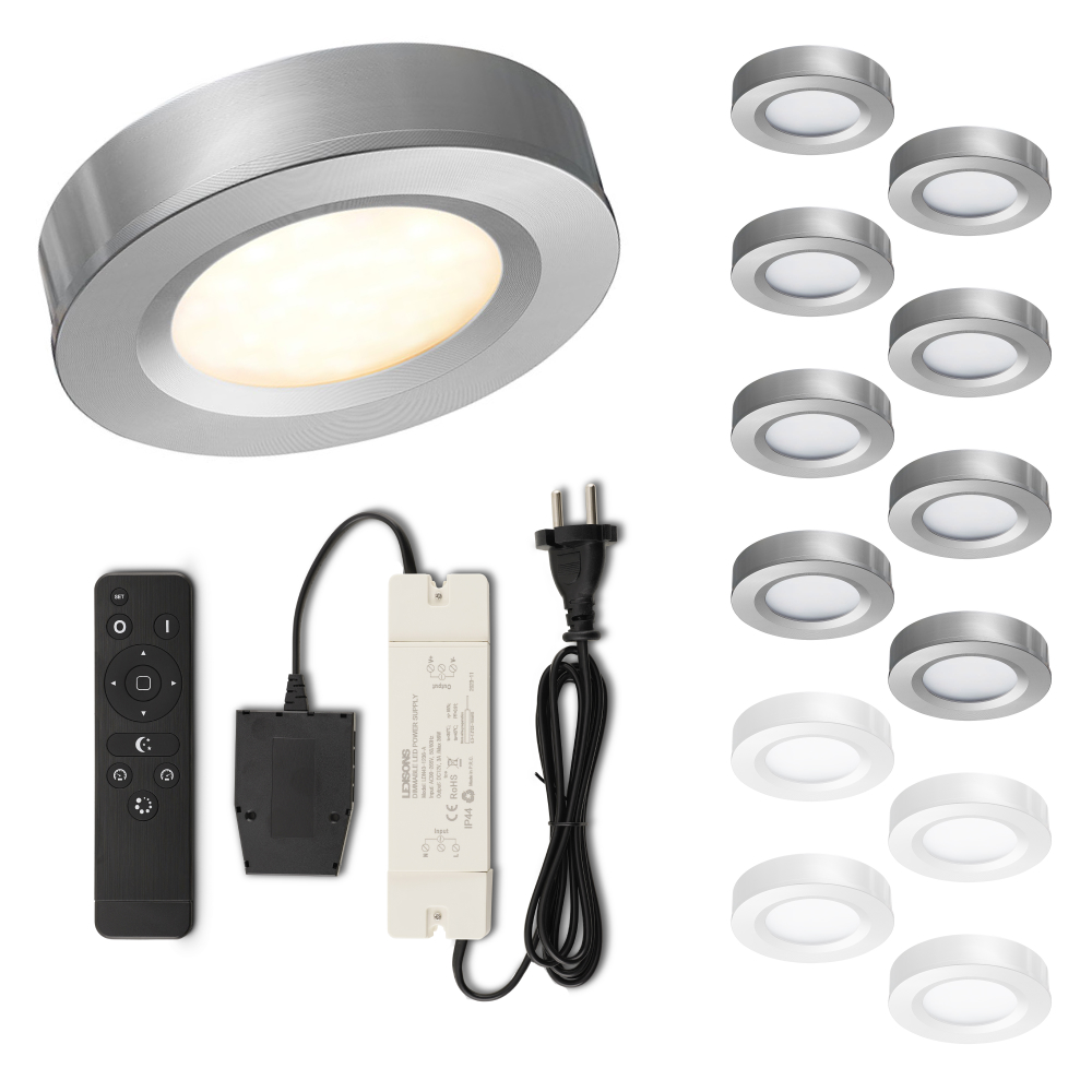 Set LED-opbouwspot met afstandsbediening Adria zilver 3W dimbaar IP44 1-12 stuks