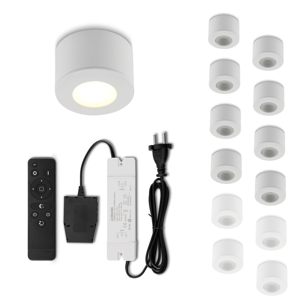 Set LED-opbouwspot met afstandsbediening Parma wit 3W dimbaar 1-12 stuks