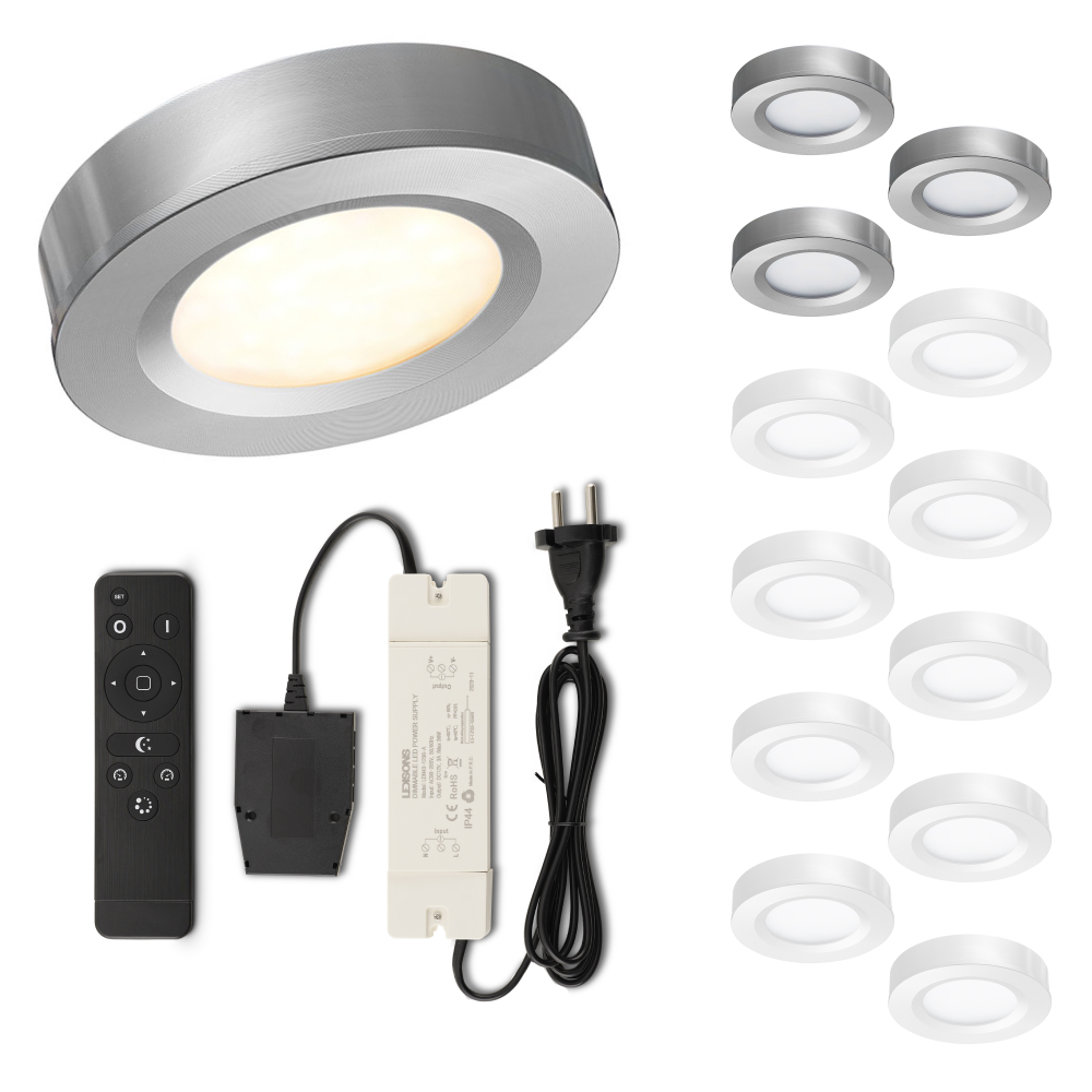 Set LED-opbouwspot met afstandsbediening Adria zilver 3W dimbaar IP44 1-12 stuks
