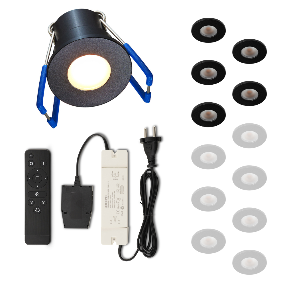 Set LED-inbouwspot met afstandsbediening Varese zwart 3W dimbaar IP54 1-12 stuks