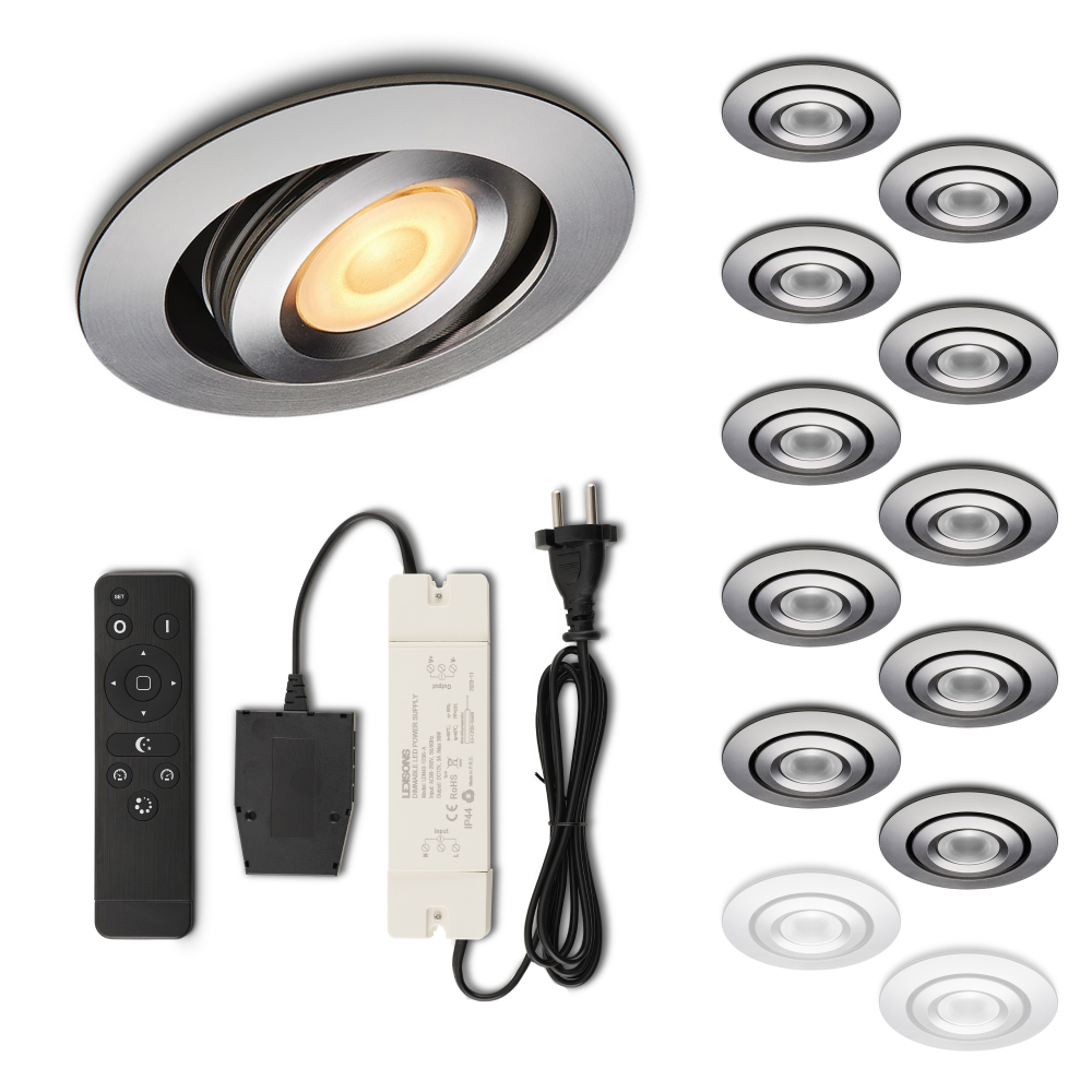 Set LED-inbouwspot met afstandsbediening Piccolo zilver 3W dimbaar IP44 1-12 stuks