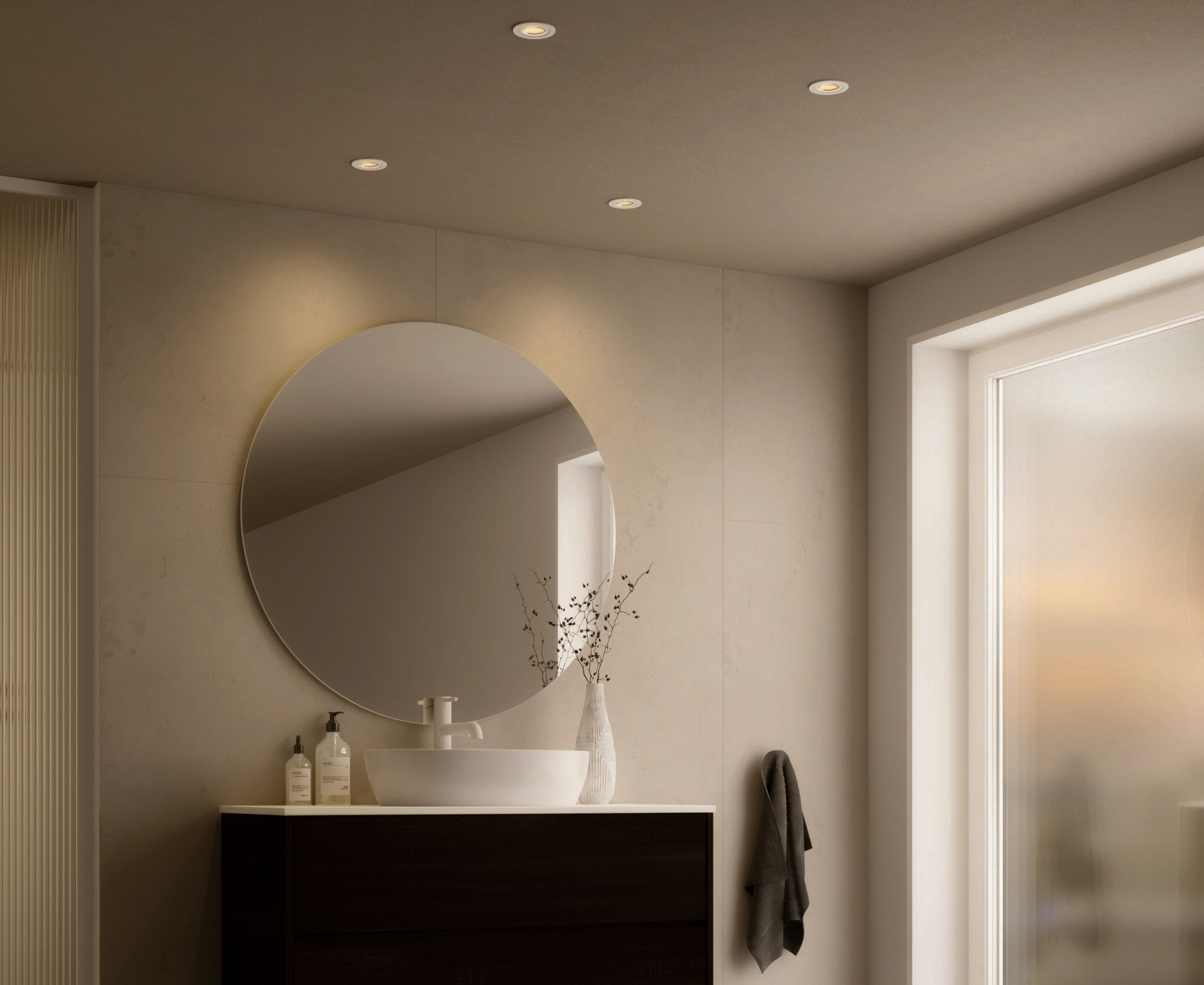 LED-inbouwspot Vivaro toegepast in badkamer met IP54 bescherming, waterdicht en geschikt voor vochtige ruimtes