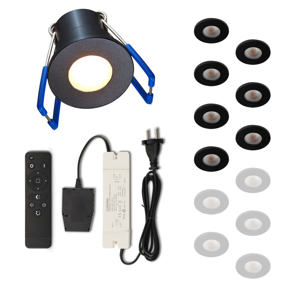 Set LED-inbouwspot met afstandsbediening Varese zwart 3W dimbaar IP54 1-12 stuks