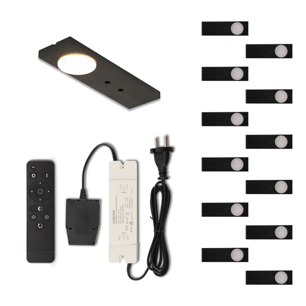 Set LED-opbouwspot met afstandsbediening Ludo zwart 3W 2700K 1-12 stuks