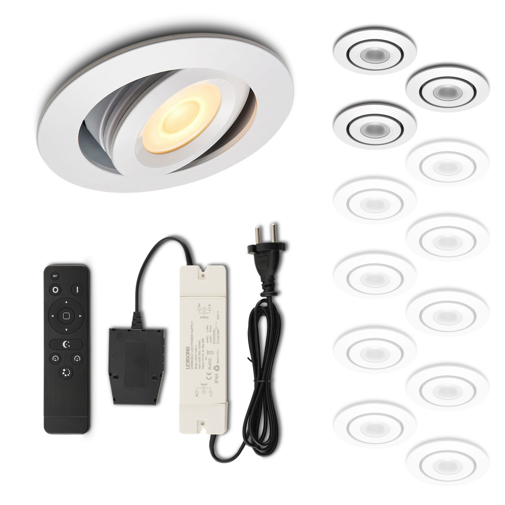 Set LED-inbouwspot met afstandsbediening Piccolo wit 3W dimbaar IP44 1-12 stuks