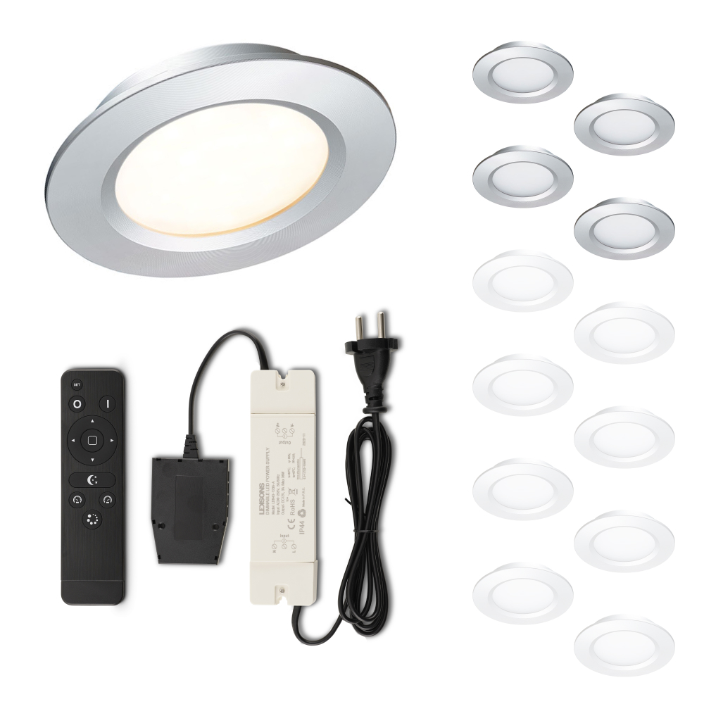 Set LED-inbouwspot met afstandsbediening Modena zilver 3W dimbaar 1-12 stuks