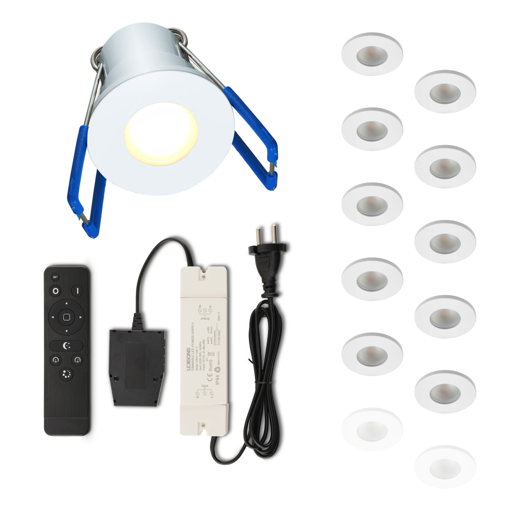 Set LED-inbouwspot met afstandsbediening Varese wit 3W dimbaar IP54 1-12 stuks