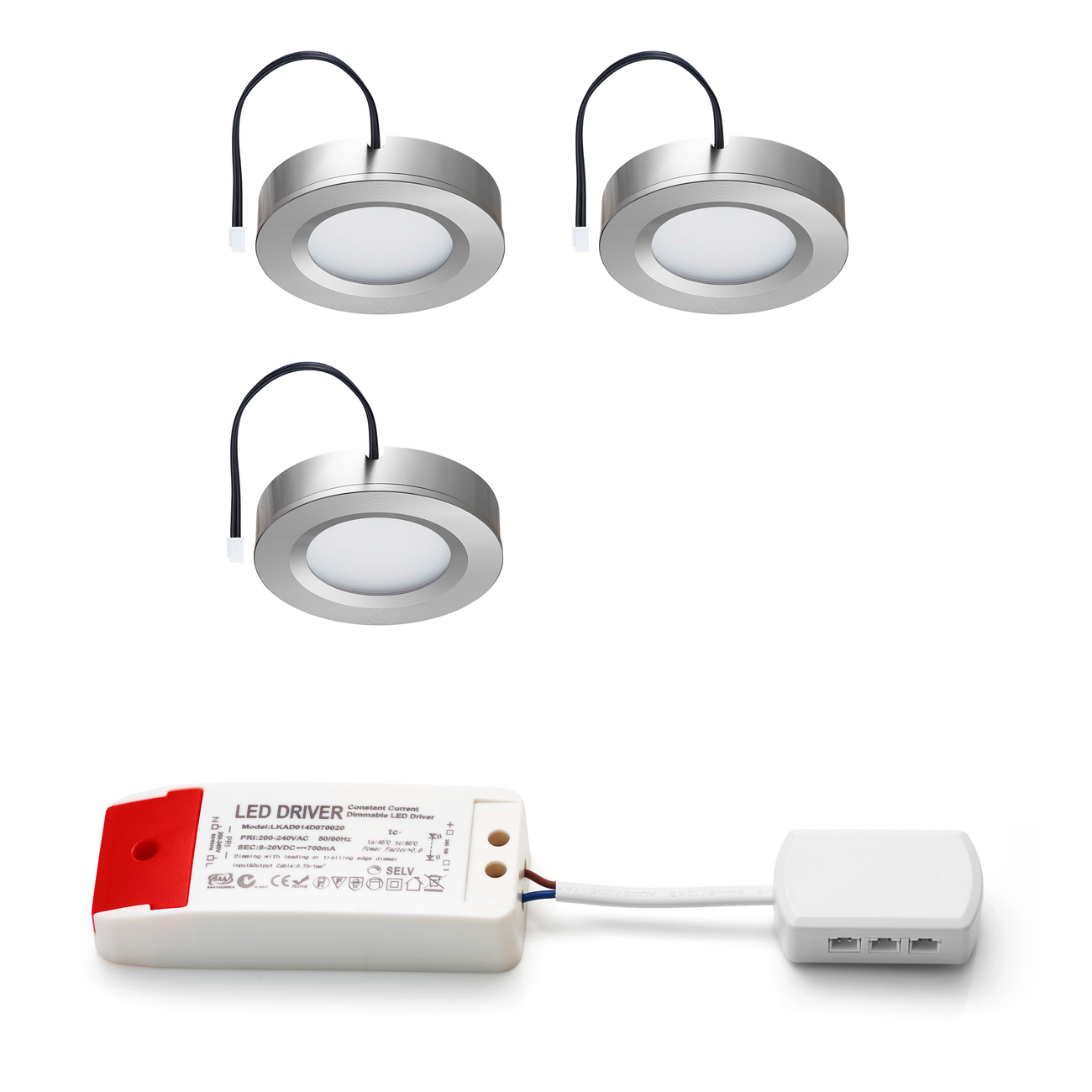 Set LED-opbouwspot Adria zilver 3W dimbaar 3-6 stuks