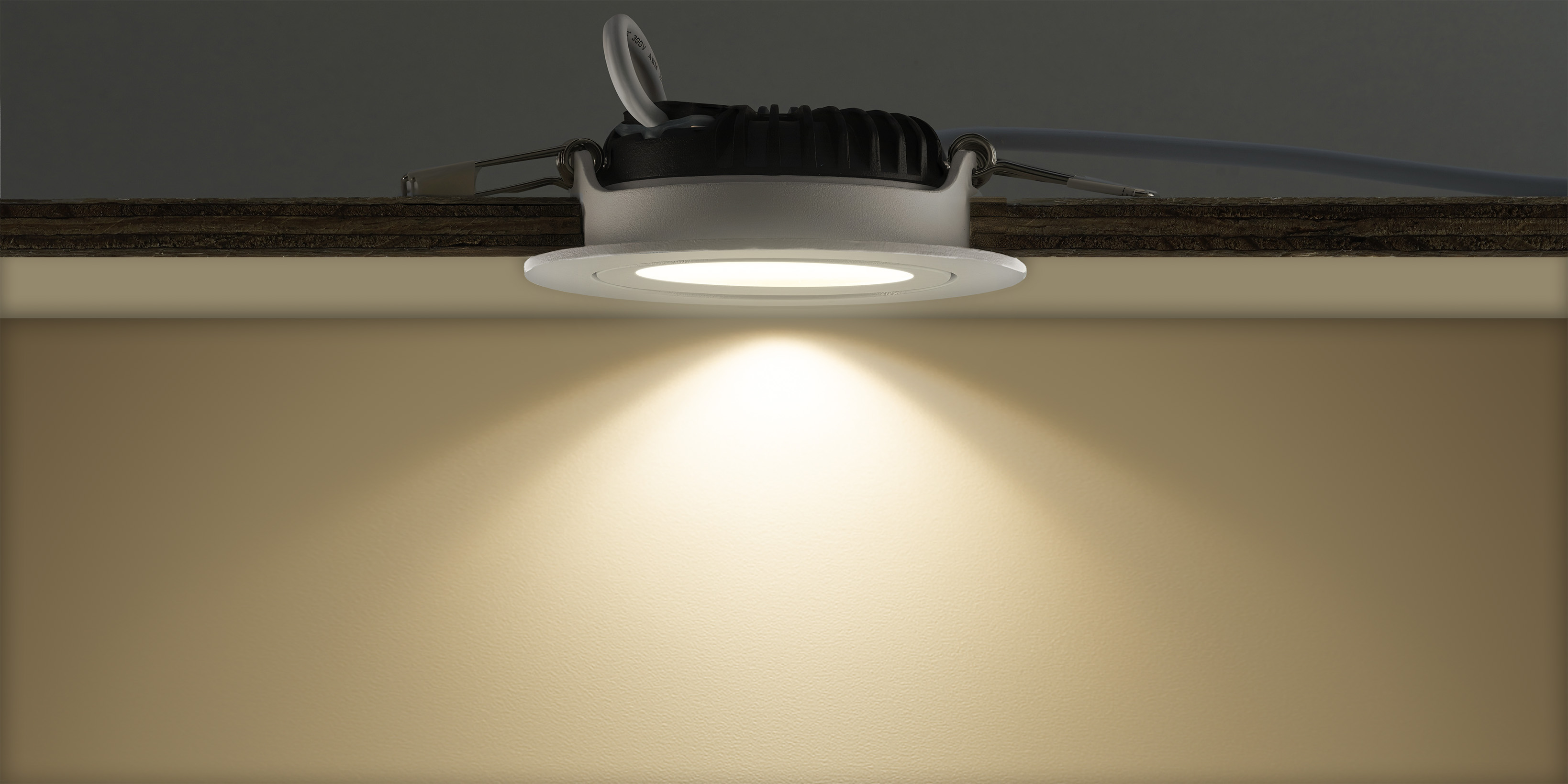 Platte LED-inbouwspot Vivaro met interne driver die een gerichte lichtbundel naar beneden schijnt