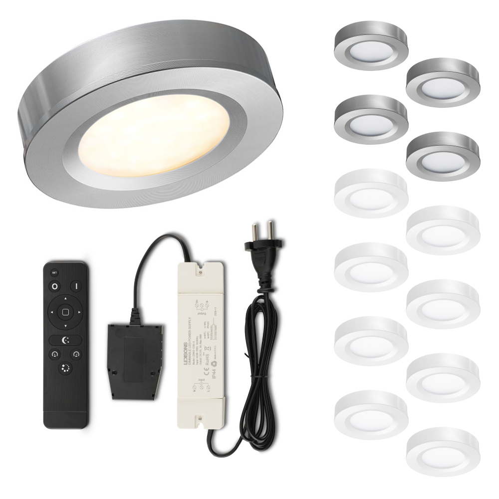 Set LED-opbouwspot met afstandsbediening Adria zilver 3W dimbaar IP44 1-12 stuks