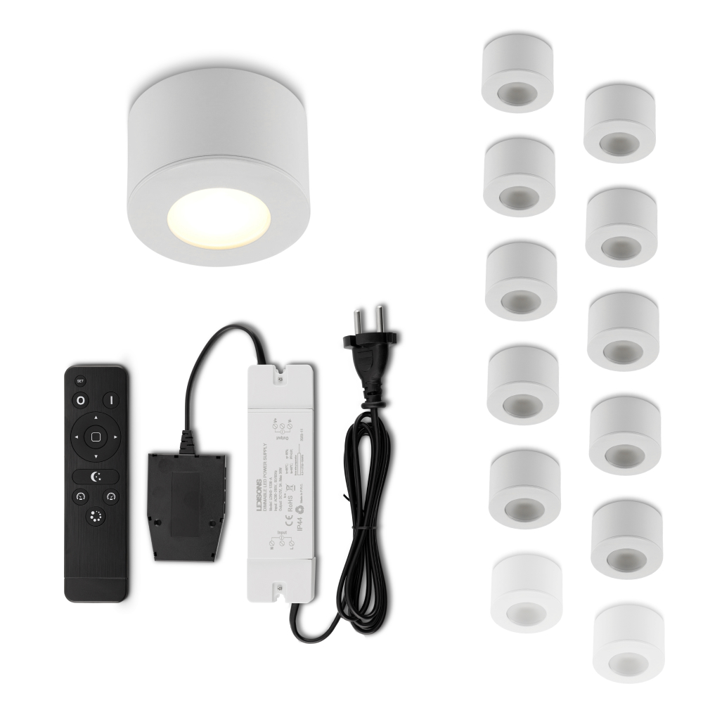 Set LED-opbouwspot met afstandsbediening Parma wit 3W dimbaar 1-12 stuks