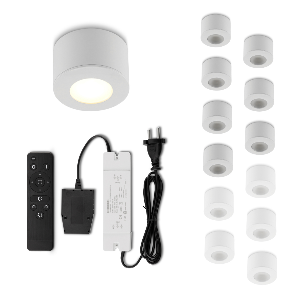 Set LED-opbouwspot met afstandsbediening Parma wit 3W dimbaar 1-12 stuks