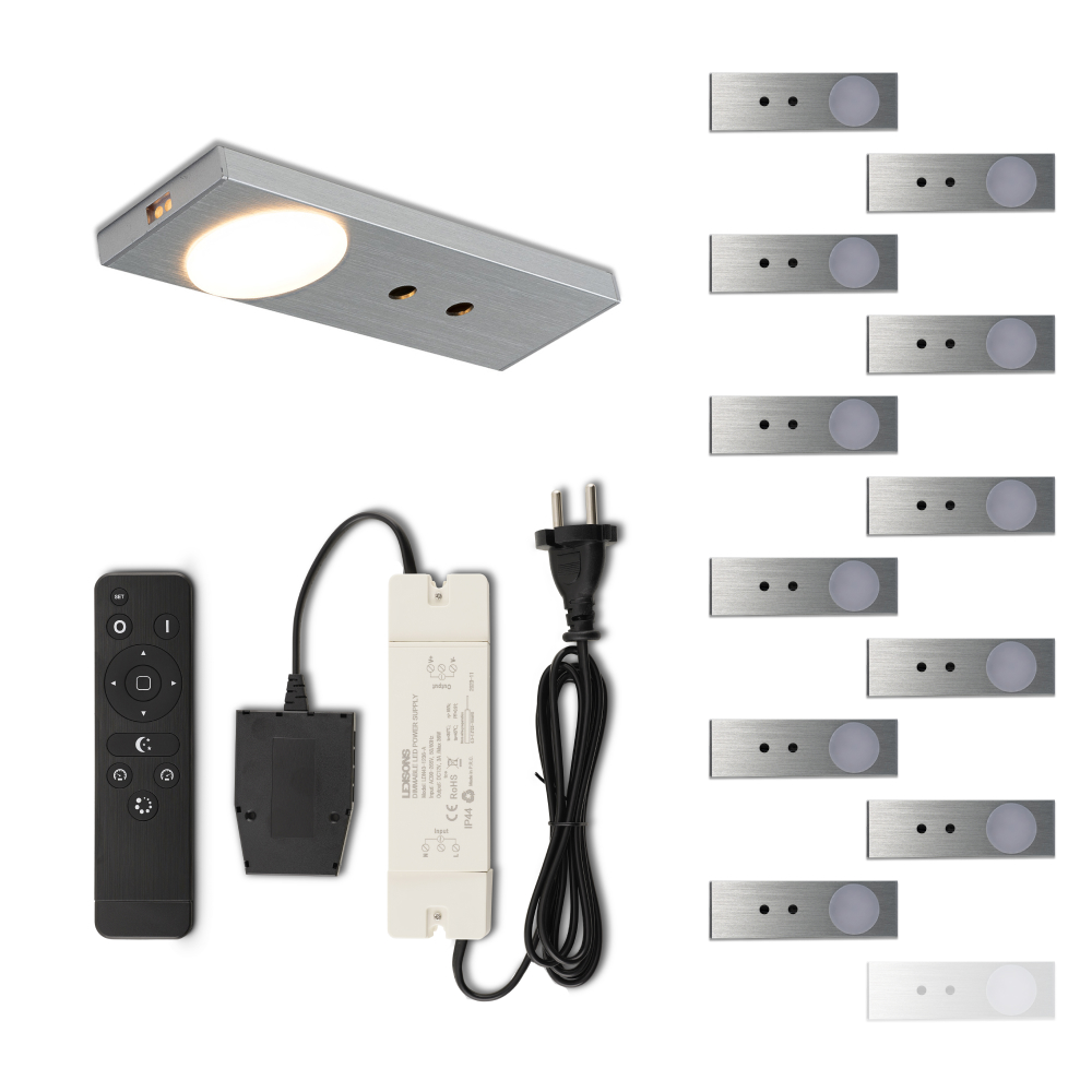 Set LED-opbouwspot met afstandsbediening Ludo zilver 3W dimbaar IP44 1-12 stuks