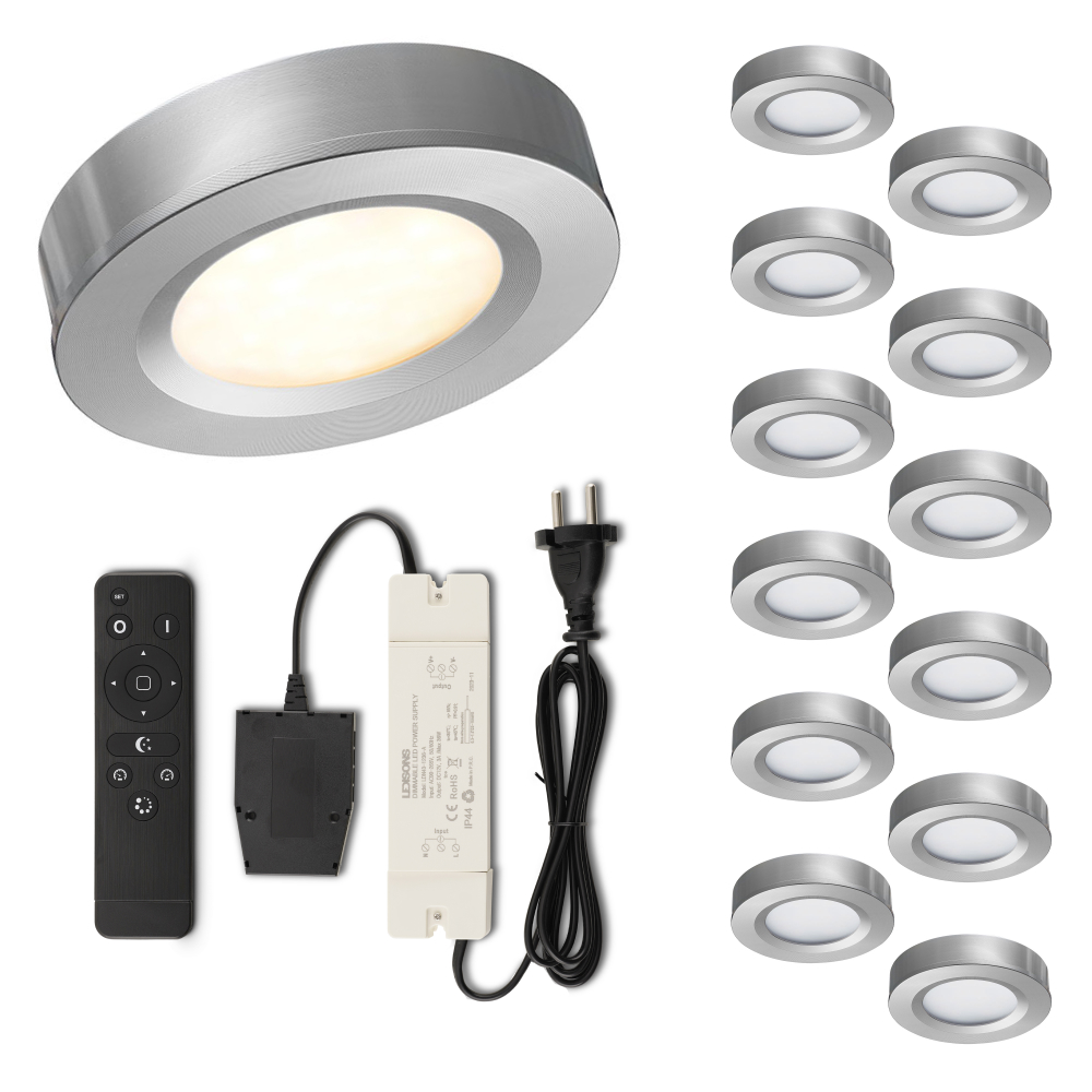 Set LED-opbouwspot met afstandsbediening Adria zilver 3W dimbaar IP44 1-12 stuks