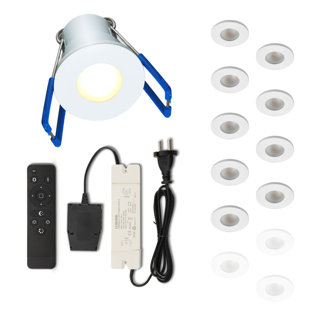 Set LED-inbouwspot met afstandsbediening Varese wit 3W dimbaar IP54 1-12 stuks