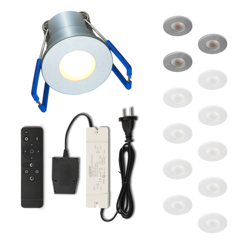 Set LED-inbouwspot met afstandsbediening Varese zilver 3W dimbaar IP54 1-12 stuks