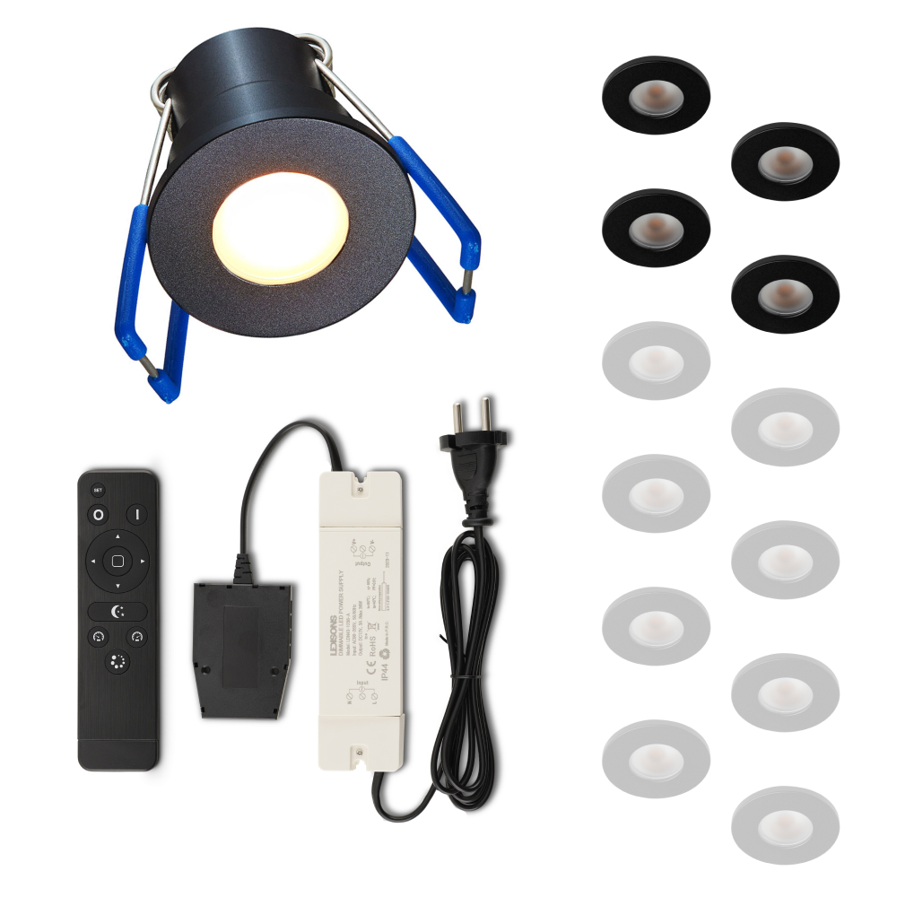 Set LED-inbouwspot met afstandsbediening Varese zwart 3W dimbaar IP54 1-12 stuks