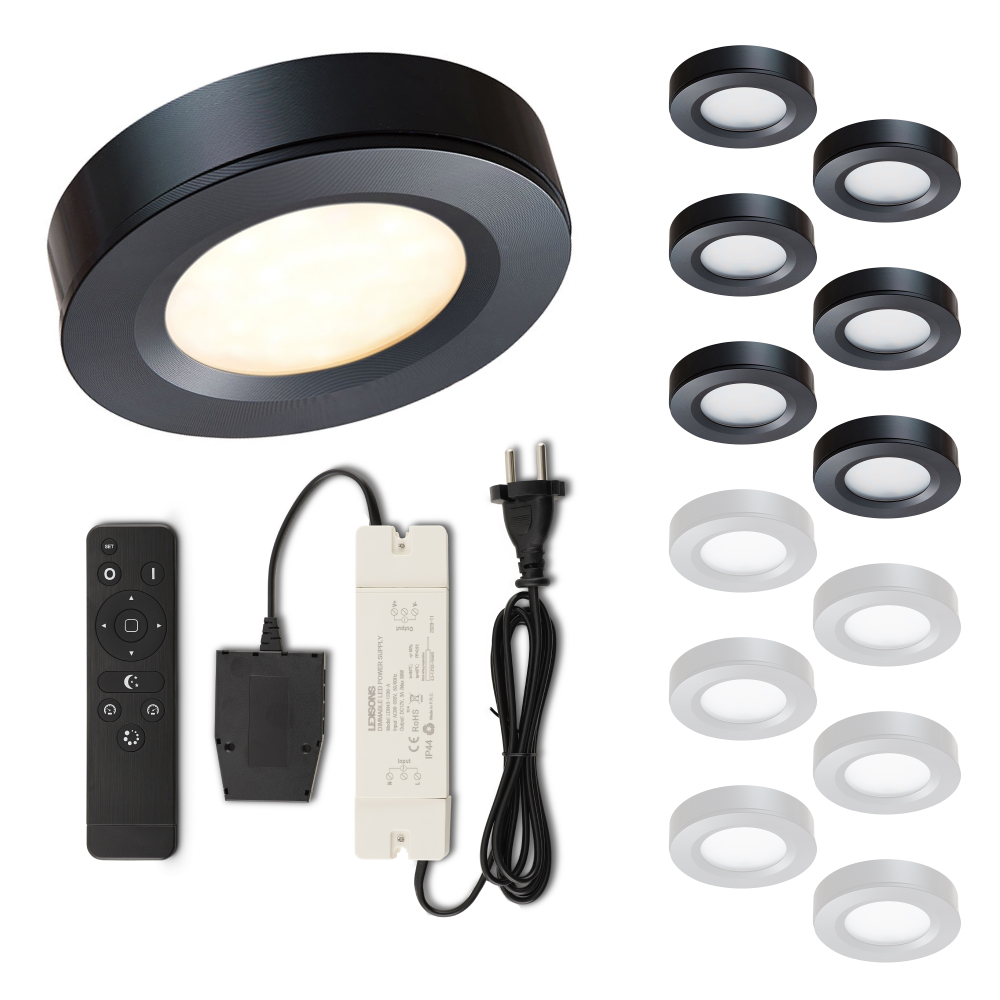 Set LED-opbouwspot met afstandsbediening Adria zwart 3W dimbaar 1-12 stuks