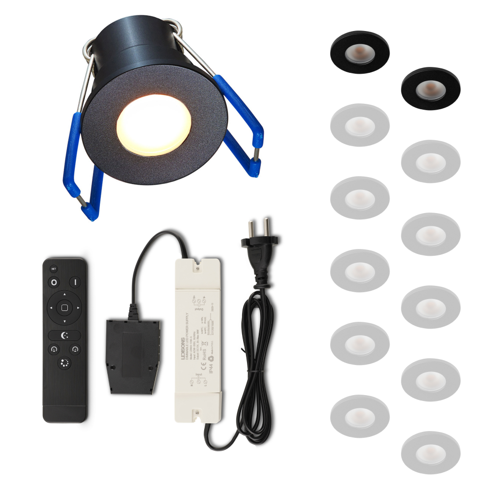Set LED-inbouwspot met afstandsbediening Varese zwart 3W dimbaar IP54 1-12 stuks