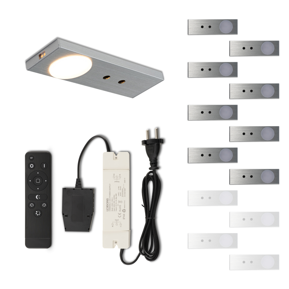 Set LED-opbouwspot met afstandsbediening Ludo zilver 3W dimbaar IP44 1-12 stuks