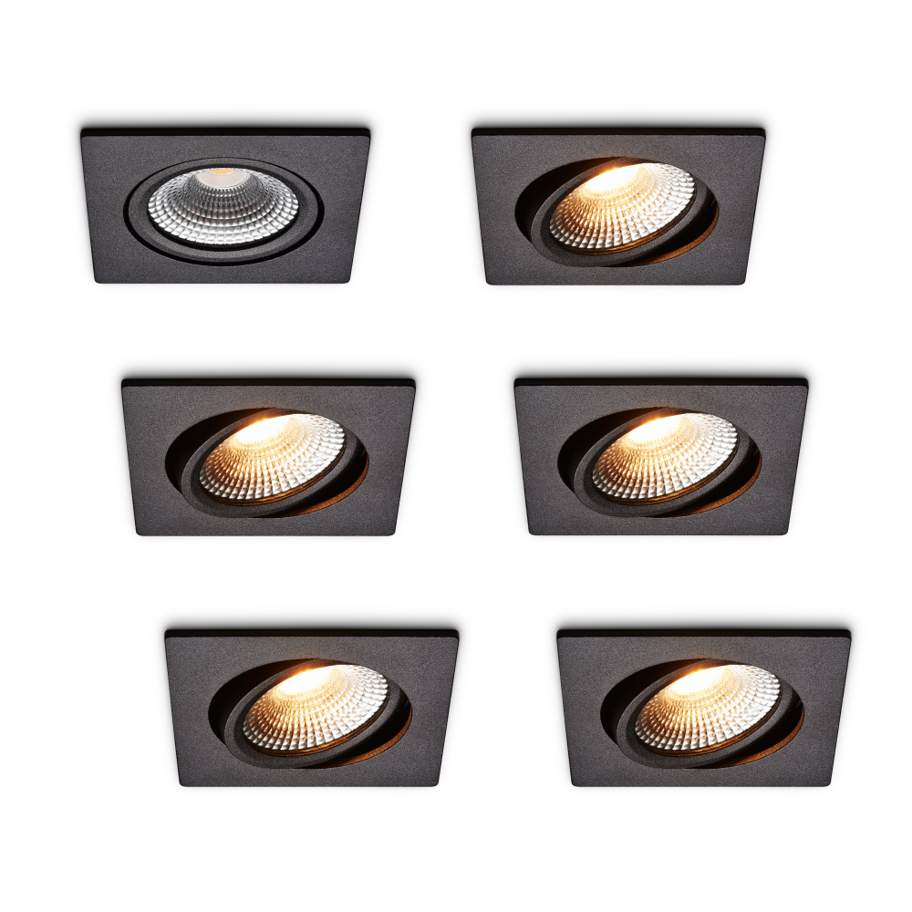 LED-inbouwspot set 6 stuks Trento zwart 5W dimbaar IP54